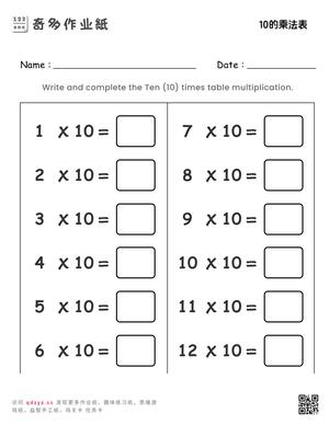 10的乘法表