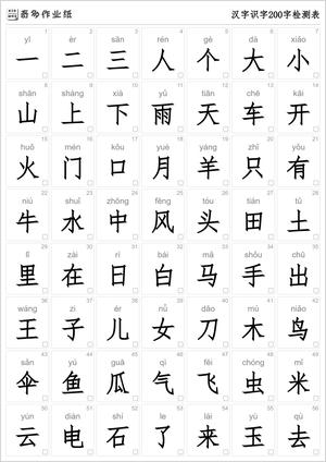 汉字识字200字检测表 第1页