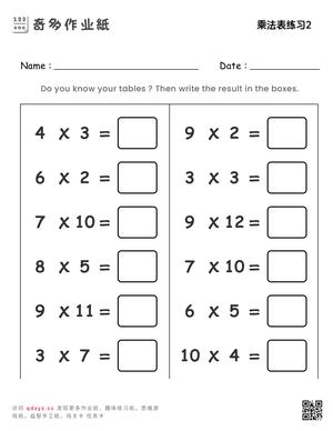 乘法表练习2