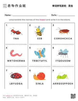单词拼写游戏：昆虫