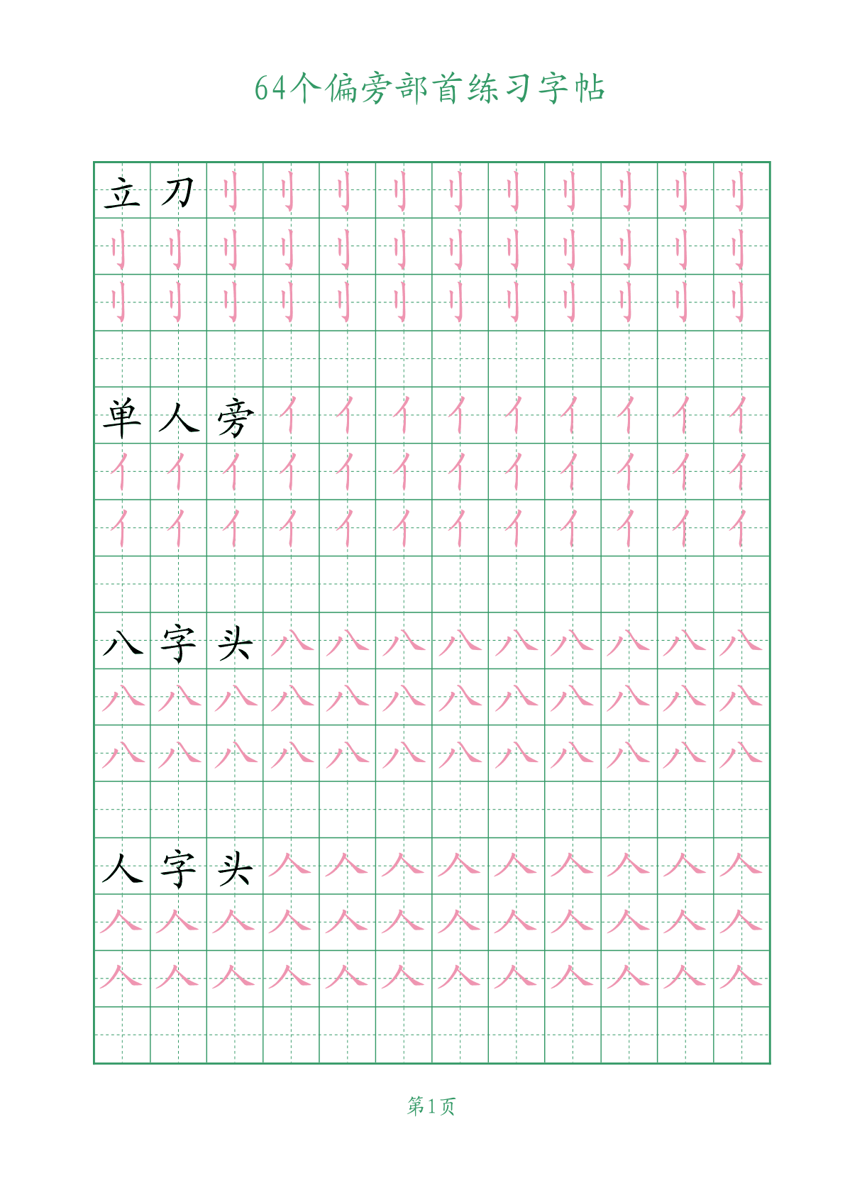 64个偏旁部首练习 第1页