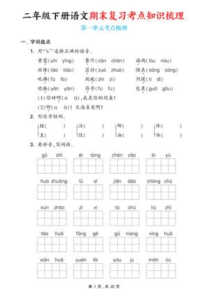 语文期末复习考点知识梳理 - 二年级下学期 - 语文