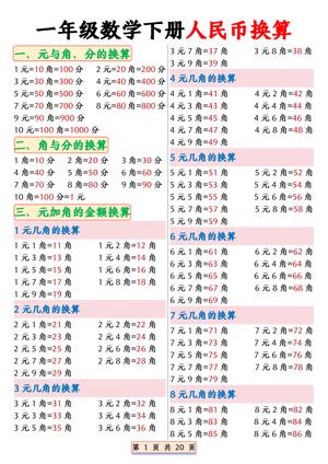 一年级数学下册人民币换算_纯图版_ 第1页