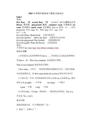 英语 1 - 6 单元知识点归纳 - 四年级下学期 - 英语