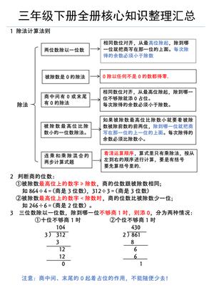 全册核心知识整理 - 三年级下册 - 数学