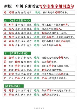 新版一年级下语文写字表生字组词造句 第3页