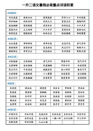 暑假必背重点词语积累 - 二年级上学期 - 语文
