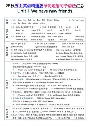 27_五年级上上英语单词短语句子语法汇总人教精通版
