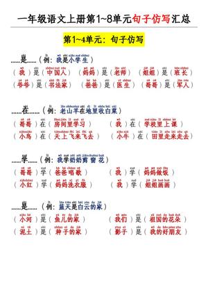 63663_一年级上册语文第1~8单元句子仿写专项（答案）