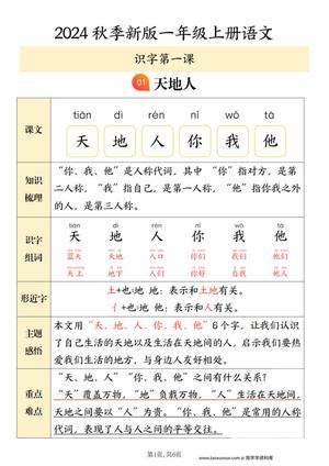 62932_一年级上册语文第一单元考点