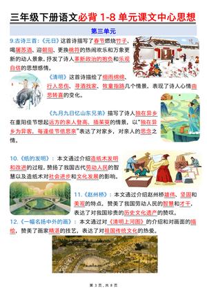 2477三下语文必背1-8单元课文中心思想（8页） 第3页