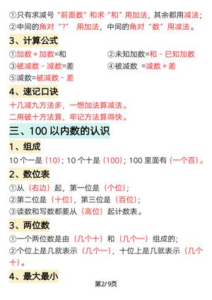寒假预习★一年级下册数学重点知识必背汇总 第2页