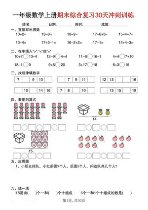 65180_一年级数学上册期末综合复习30天冲刺训练