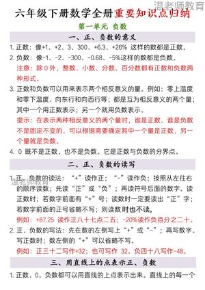 全册单元重点知识梳理人_六年级下学期_数学