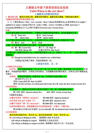 03_五年级下英语1-6单元语法总结表人教版PEP 第4页