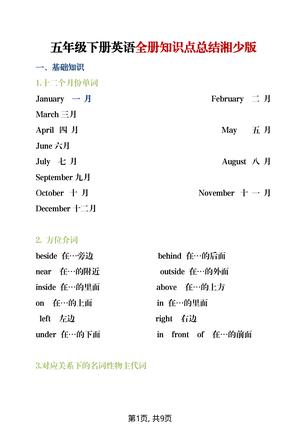 19_五年级下英语全册知识点总结湘少版