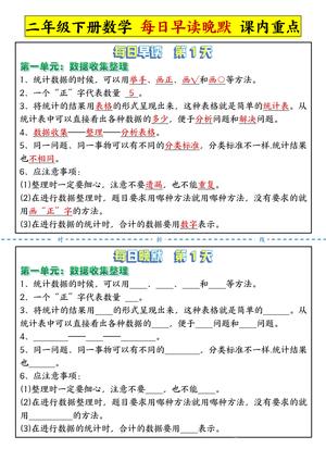 每日晨读晚默重点知识点 - 二年级下学期 - 数学