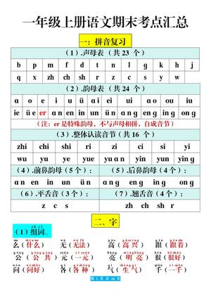 64728_一年级上册语文期末考点汇总