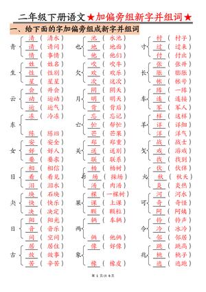 加偏旁部首组新字并组词 - 二年级上学期 - 语文