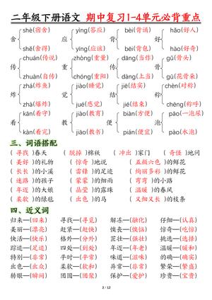 2105二下丨语文 期中复习必背重点(1) 第2页