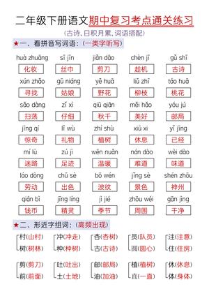 2025二年级下册语文期中复习考点通关练习_2 第1页