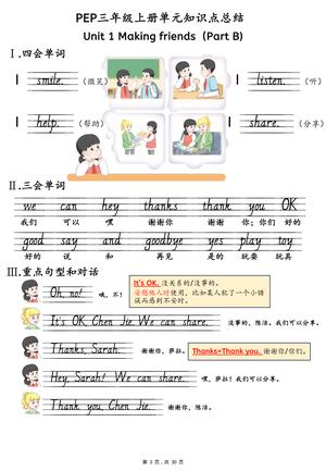 新三年级上册英语U1-U6单元知识点总结（人教PEP）30页(1) 第3页