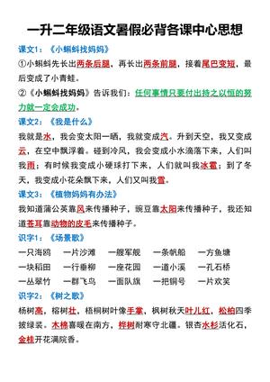 二年级上学期语文暑假必背各课中心思想 - 课外训练 - 二年级上学期 - 语文