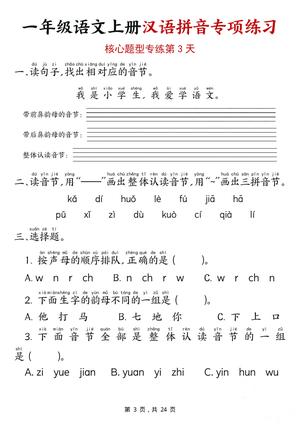 一上语文汉语拼音专项练习（核心题型12天）含答案24页(1) 第3页