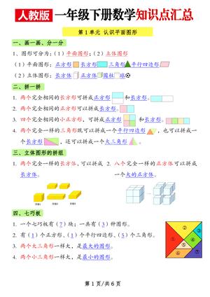 数学知识点汇总 - 一年级下学期 - 数学