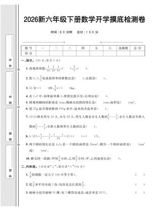 2026新数学开学摸底检测卷_六年级下学期_数学