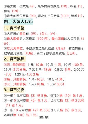 寒假预习★一年级下册数学重点知识必背汇总 第3页