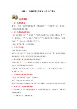 62264_专题1 负数的初步认识（数与代数）-五年级上册数学专项提升（苏教版）
