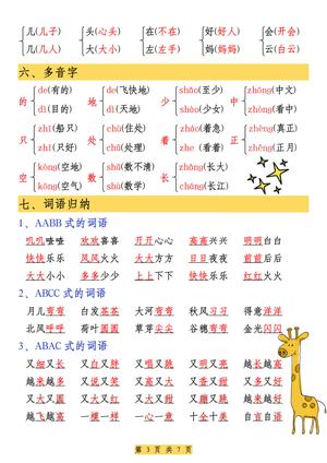 一年级（上）语文全册知识点重点归纳 第3页
