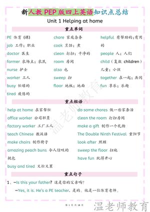 英语必背知识点 - 四年级上学期 - 英语
