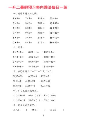 一升二暑假预习表内乘法每一日练题库19套 第3页