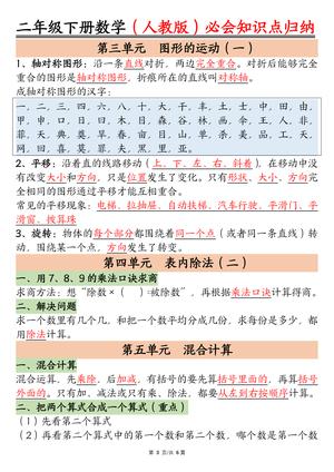 二年级下册数学必会知识点归纳（人教版6页） 第3页