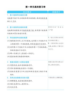 单元考点复习清单 - 三年级下学期 - 数学