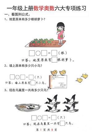 奥数六大专项练习 - 一年级上学期 - 数学