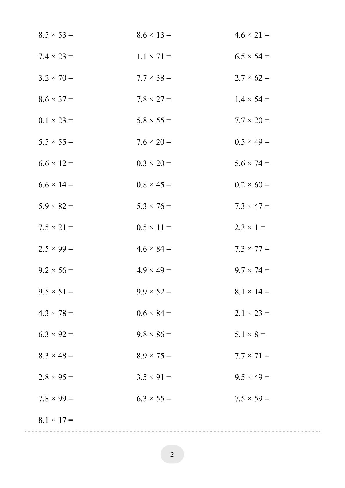 64244_5上口算题小数乘整数1000题 第2页