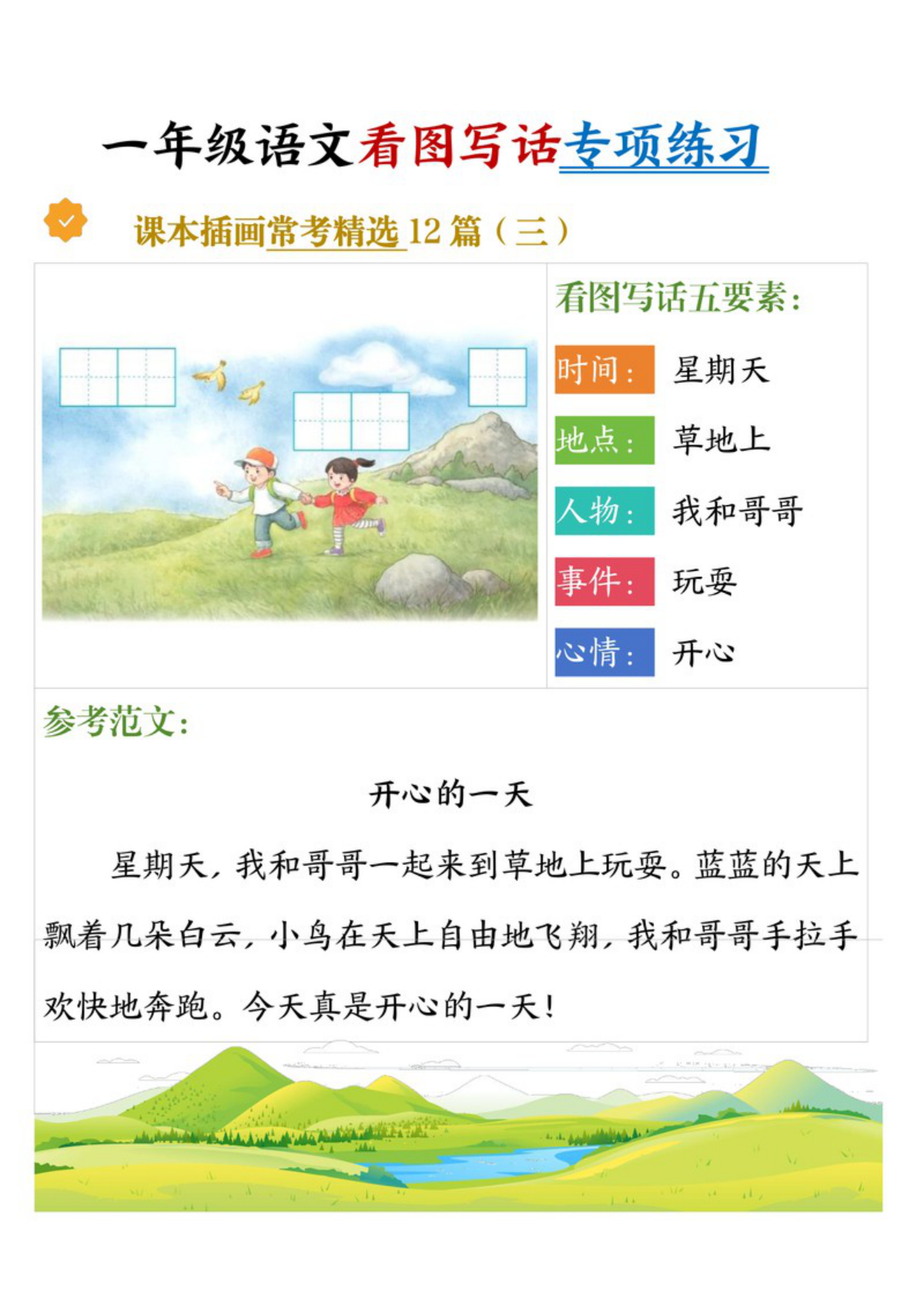 65413_一年级上册语文看图写话五要素专项练习（课本插画常考精选12篇） 第3页
