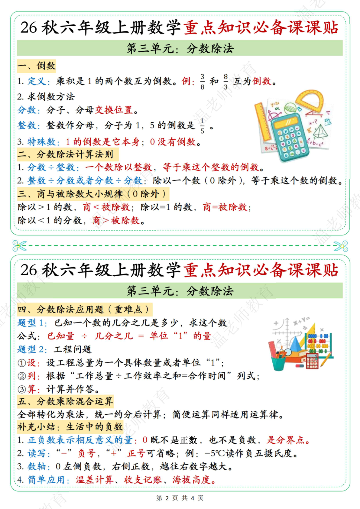 重点知识必备课课贴人_六年级上学期_数学 第2页