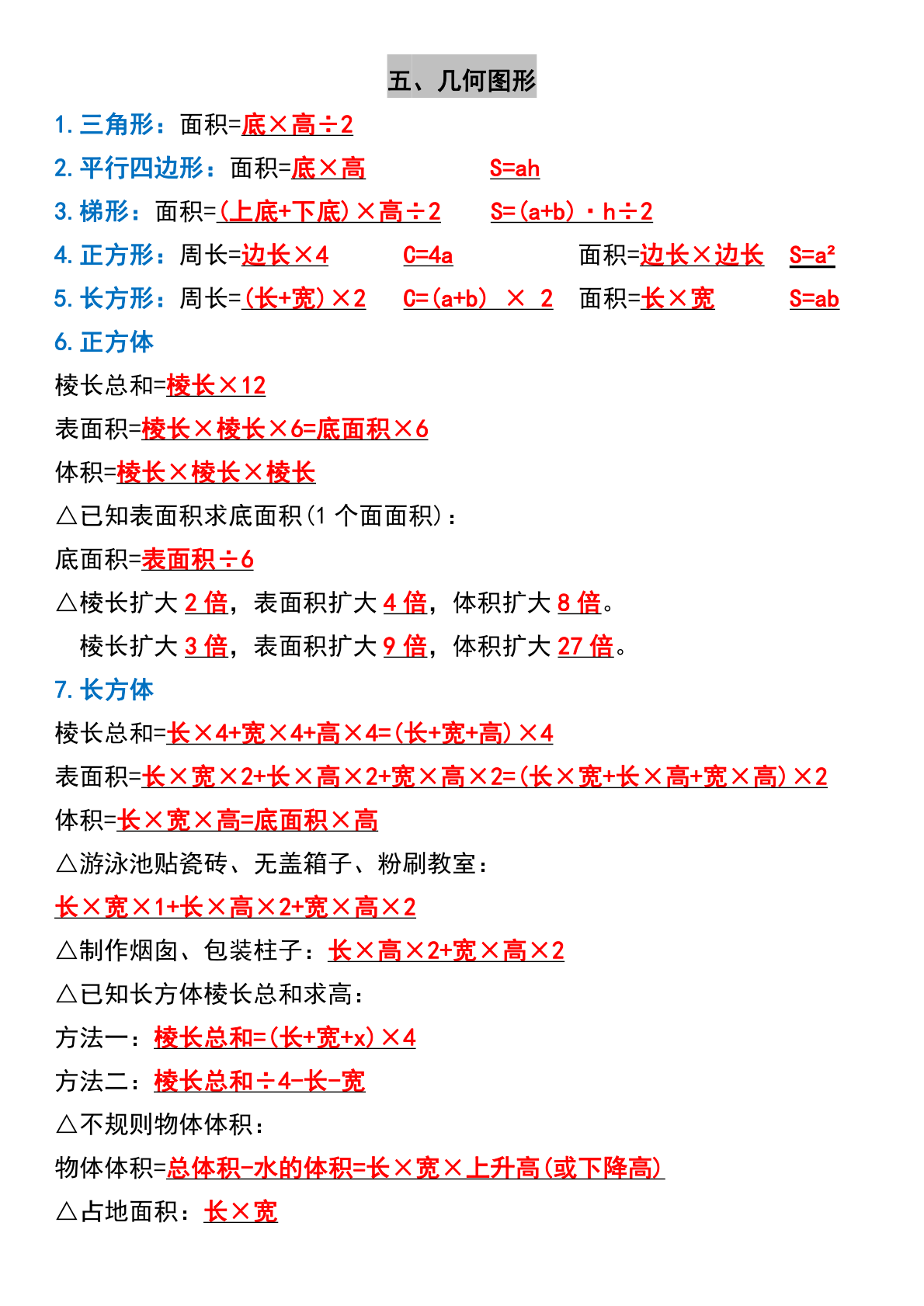五年级下册数学必背期中期末必考公式大全 第3页