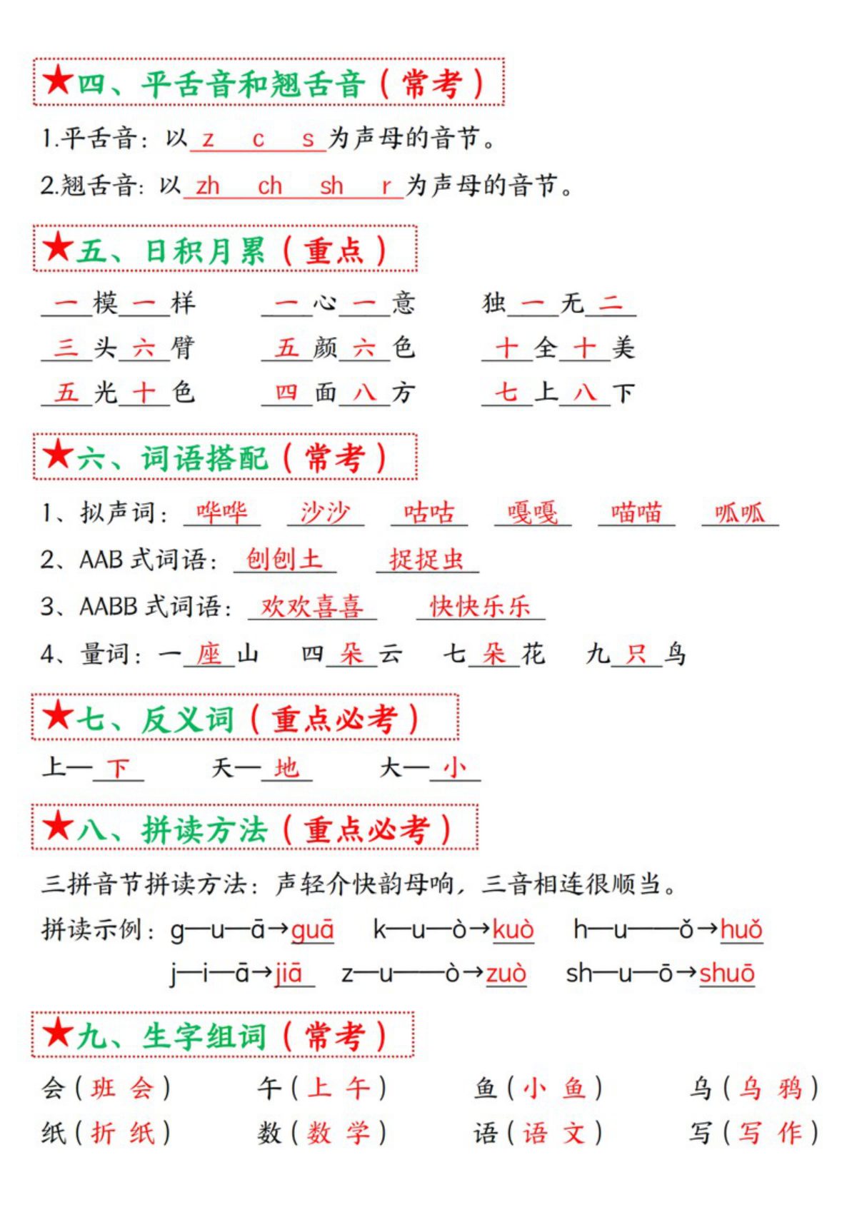 71892_一年级上册语文第三单元考点总结9个必背知识点 第2页