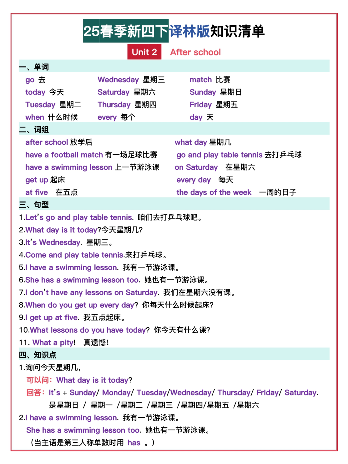 四年级（下）英语知识清单译林版 第3页