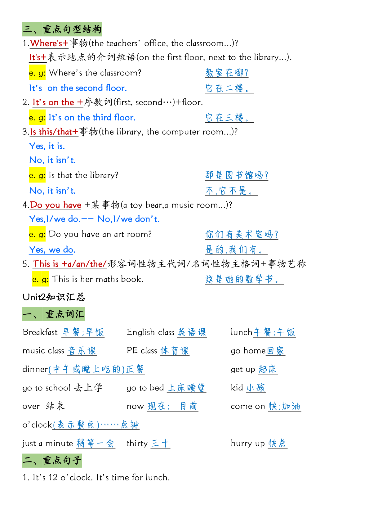 四年级（下）英语1-6单元知识汇总 第2页