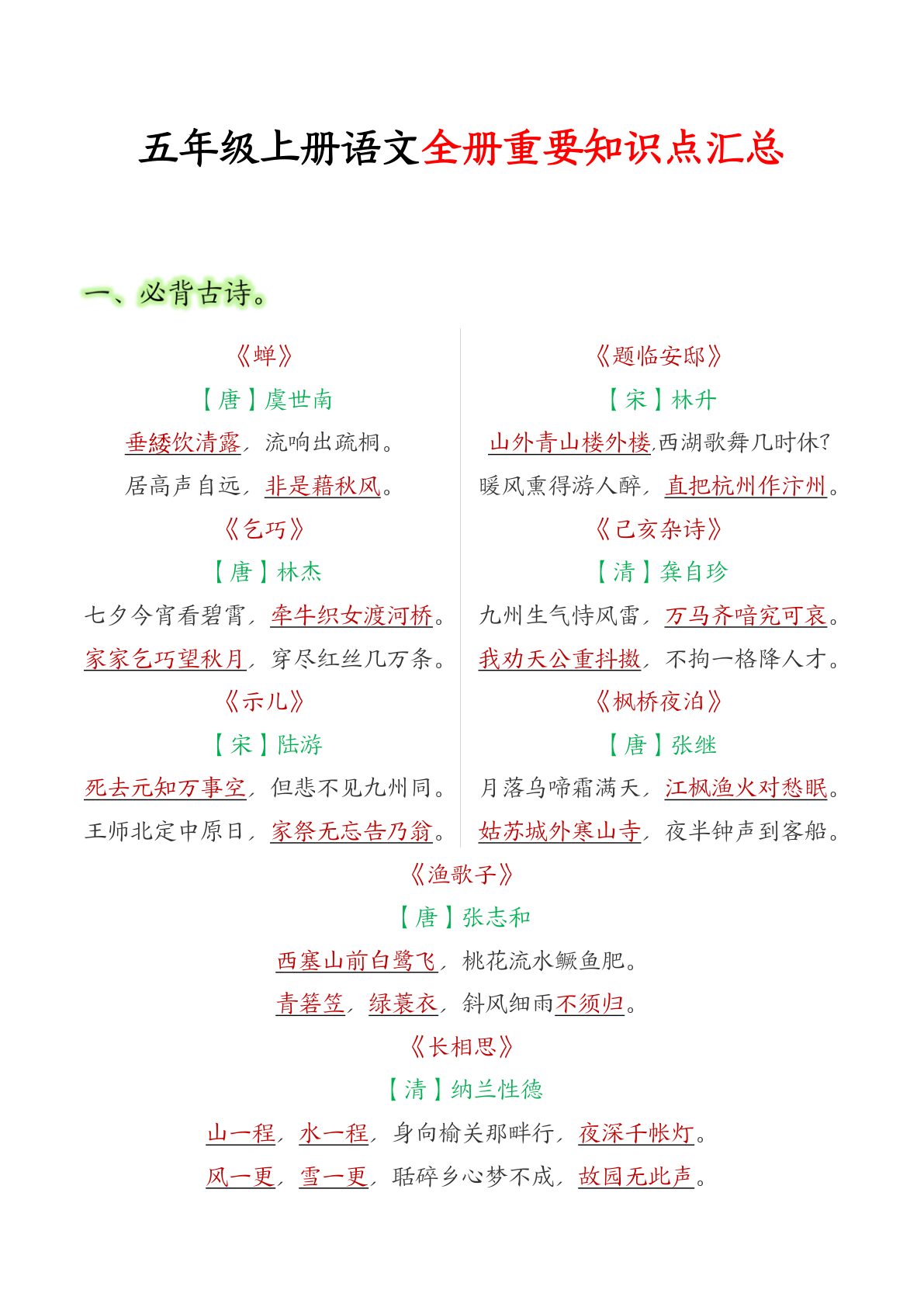 63809_五年级上册语文全册重要知识点汇总 第1页