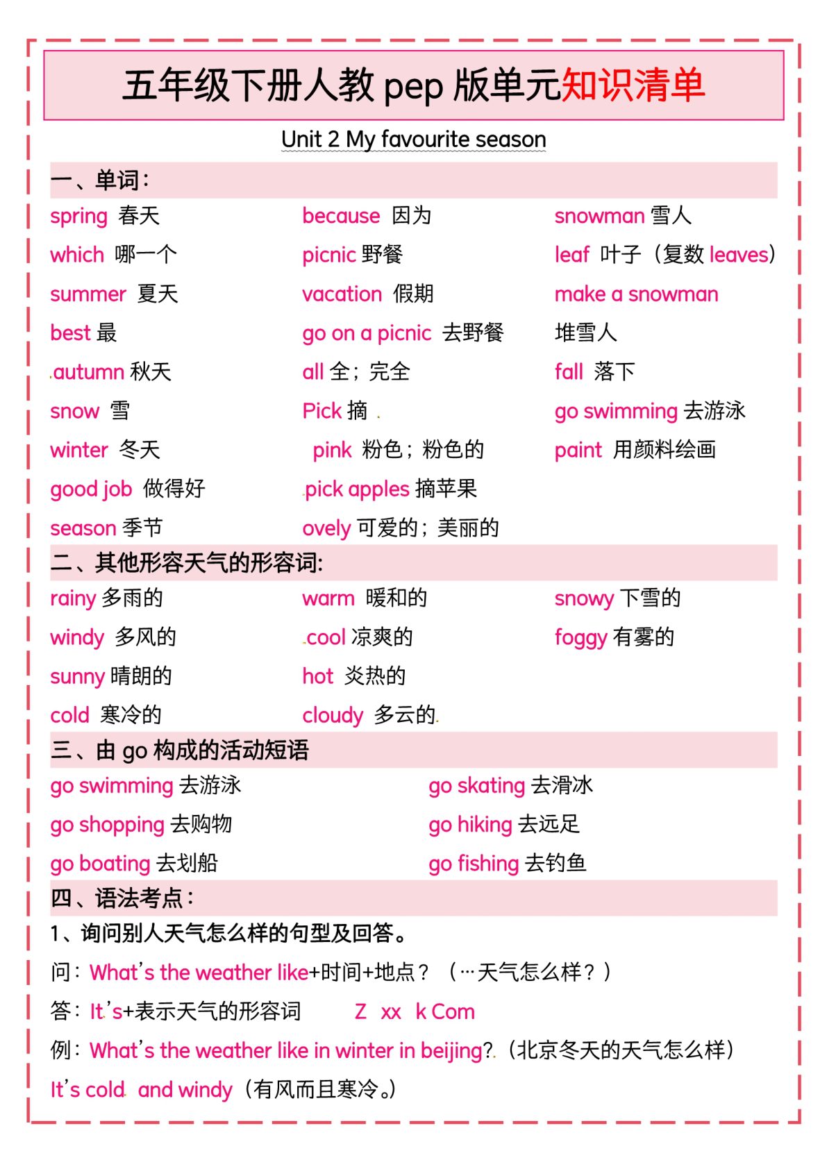 08_五年级下英语期末复习全册知识点清单人教版PEP 第4页