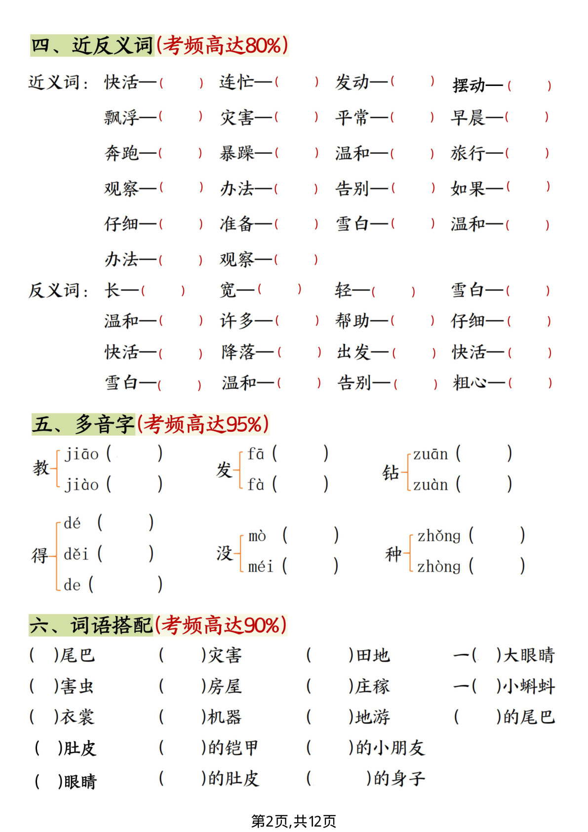 二上语文期中复习高频考点总结空白练习 第2页