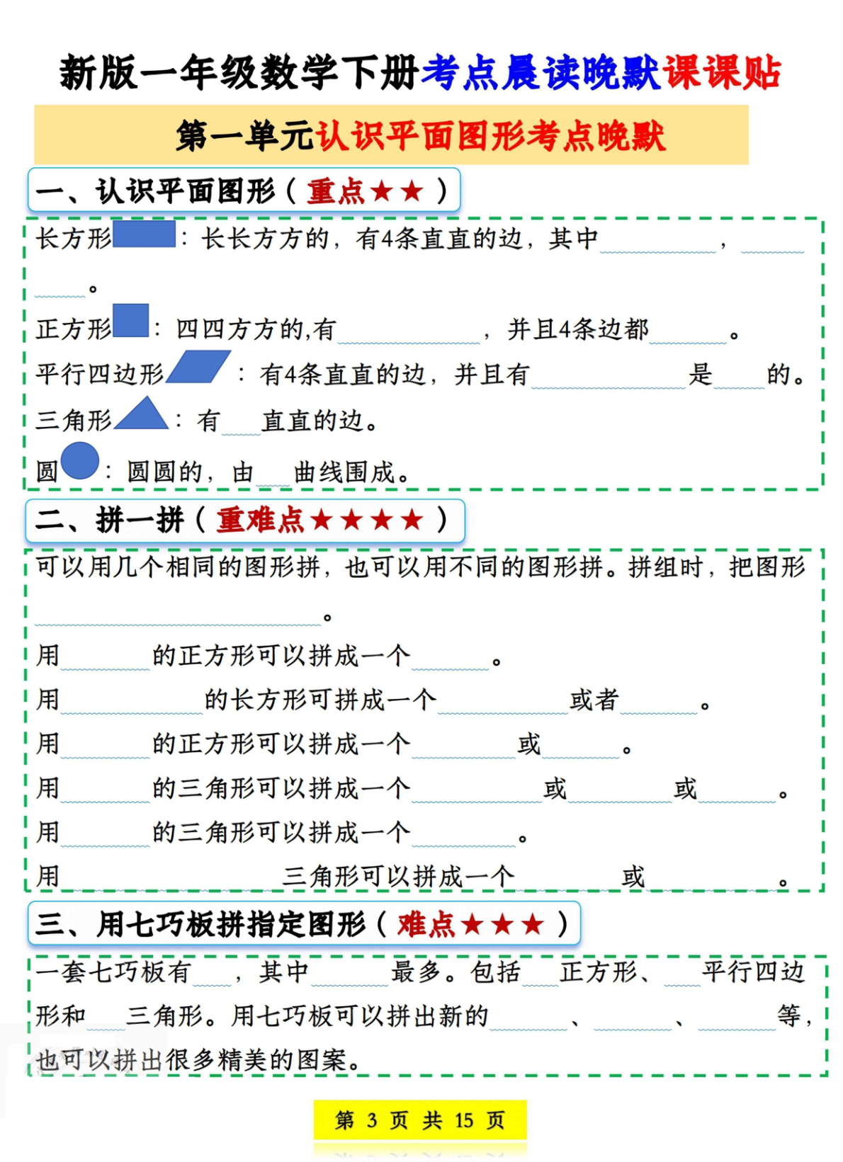 数学考点晨读晚默课课贴 第3页