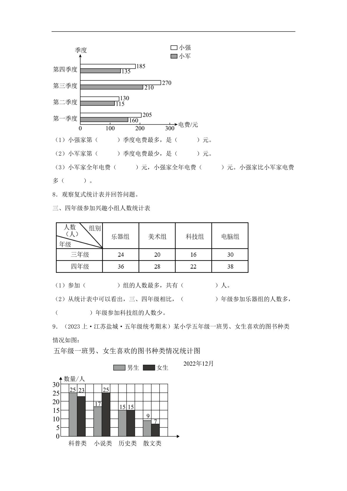 62306_专题8 统计表和条形统计图（二）（统计与概率）-五年级上册数学专项提升（苏教版） 第4页